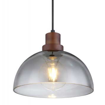 Závesné svietidlo, kov čierny, hnedé drevo, dymové sklo, Ø250, V:1200, bez žiarovky 1xE27, max. 60W 230V obrazok-2